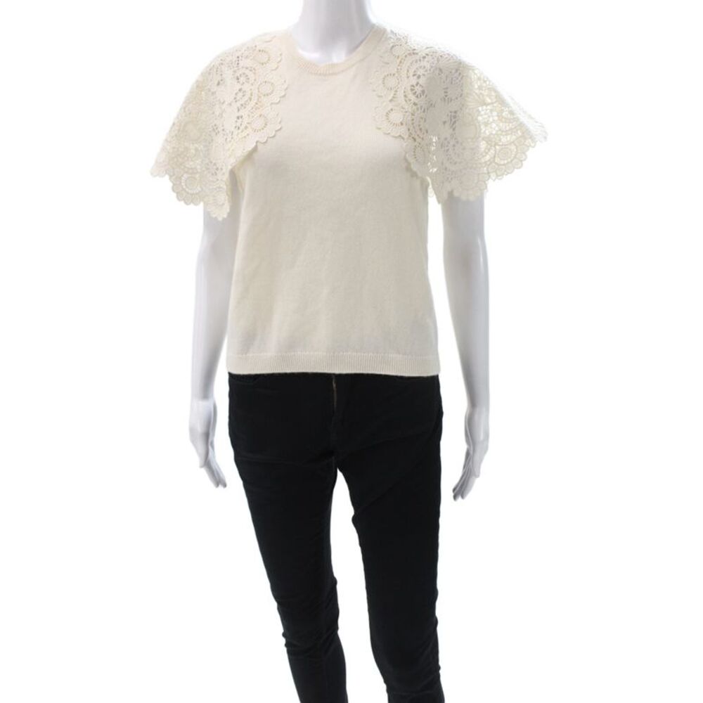 Sea New York Women Designer Beige Short Sleeve Round Neck Top Size S